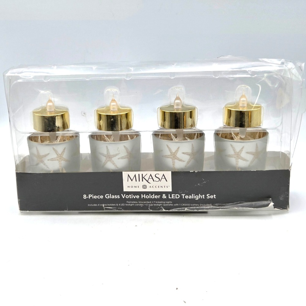 Mikasa Home Accents 8-Piece‎ LED Tealight and Votive Holder Set Gold Starfish